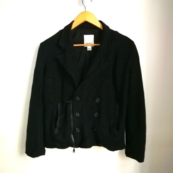 DIESEL Winter Classic Black Boiled Wool Double Breasted Coat / Blazer Size Small - Picture 2 of 16